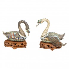 Pair of enameled metal sawn form boxes